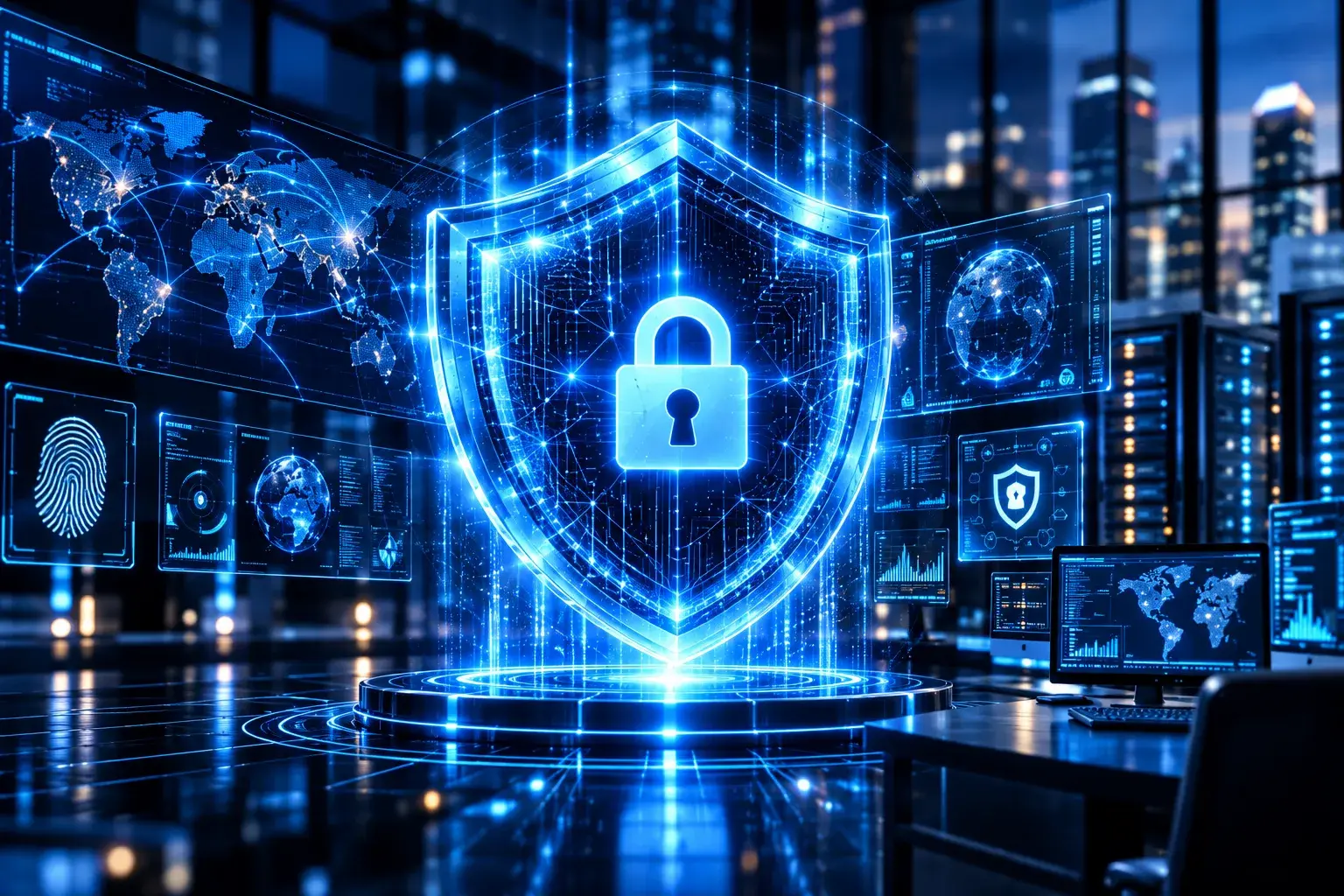 Eine Security-Operations-Wand mit laufender Bedrohungsüberwachung